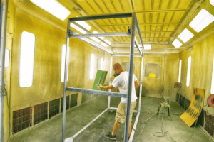 Dual Entry Paint Booth - Self-Contained Downdraft 24'(L) Dual Entry Wet Coating Booth